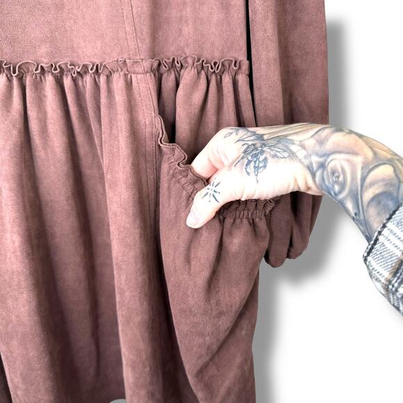 Chelsea & Violet NWOT C&V Dark Brown Stretchy Faux Suede Babydoll Mini Dress XS - Picture 3 of 6